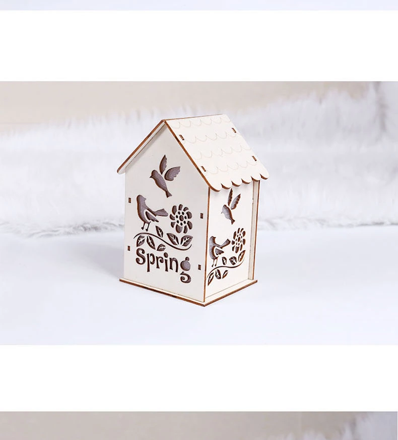 Wooden Decoration House for Easter Craft with Light