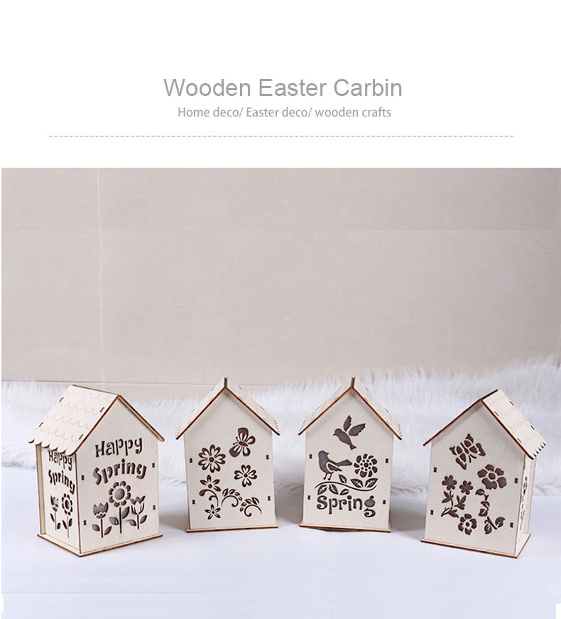 Wooden Decoration House for Easter Craft with Light